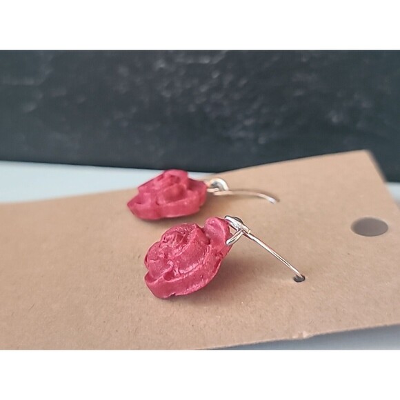 Polymer Clay Red Floral Dangling Earrings New - Picture 3 of 10